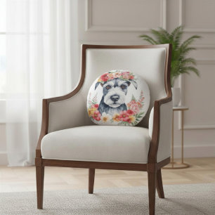 Kärlek Min Schnauzer Blommig Kuddcover Pillow Rund Kudde