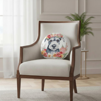 Kärlek Min Schnauzer Blommig Kuddcover Pillow Rund Kudde