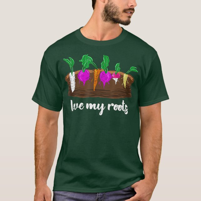 Kärlek Mina rötter Veggies Farming  Grönt T Shirt (Framsida)