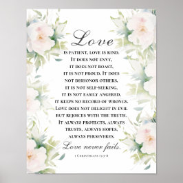 Kärlek Misslyckas aldrig bibelns Elegant vit Blomm Poster