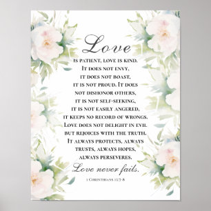 Kärlek Misslyckas aldrig bibelns Elegant vit Blomm Poster
