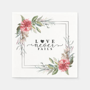 Kärlek Misslyckas aldrig Bible Verse Rosa Flowers Pappersservett