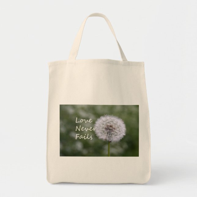 Kärlek Misslyckas aldrig Dandelion1 Corinthians 13 Tygkasse (Framsidan)