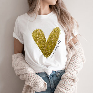 Kärlek Misslyckas aldrig Faux Glittery Guld Heart T Shirt