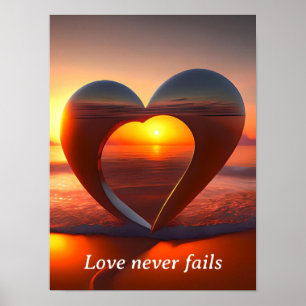 Kärlek Misslyckas Aldrig Hjärtstrand Solnedgång In Poster