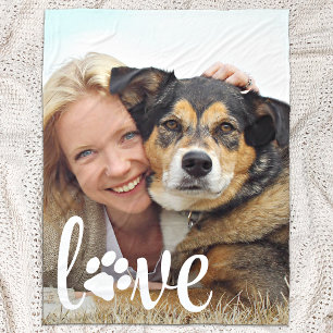 KÄRLEK Modern Anpassningsbar Pet Photo Paw Skriv u Fleecefilt