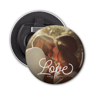 KÄRLEK Modern Calligraphy Simple Photo Bröllop Flasköppnare