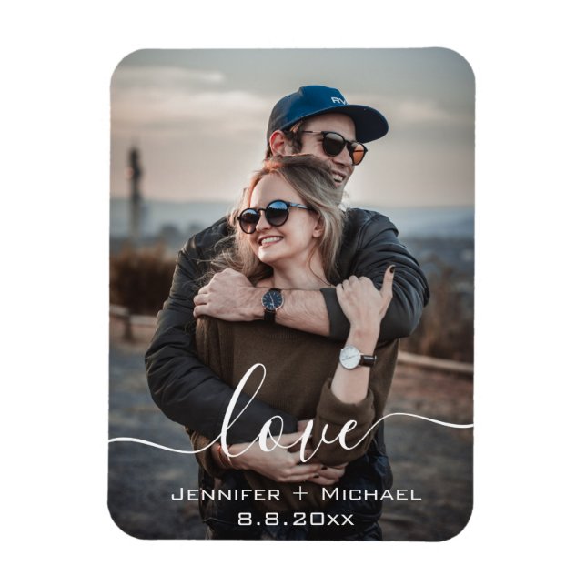 kärlek, modern kalligrafi, nygifta foto magnet (Vertikal)