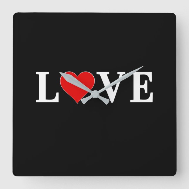 KÄRLEK Modern Trendig Black and White Fyrkantig Klocka (Framsida)