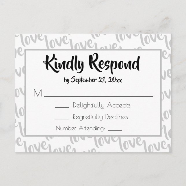 Kärlek Modernt skript typografi RSVP Inbjudan Vykort (Framsida)