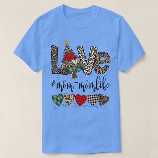 Kärlek Mommom Life Heart Julgran Leopard Plai T Shirt (Design framsida)