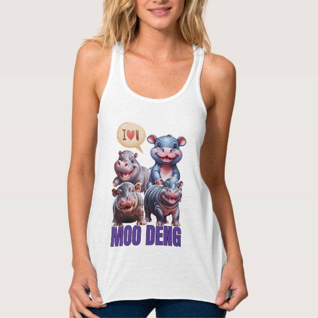 Kärlek moo Deng Thai lustig berömd lilla baby hipp Linne Med Racerback (Framsida)
