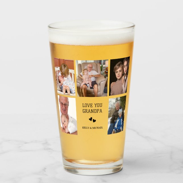 Kärlek, morfar | Anpassningsbar Photo Collage Glas (Framsida fylld)