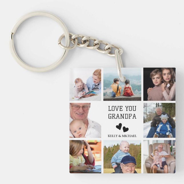 Kärlek, morfar | Modern Collage Photo Keychain (Framsidan)