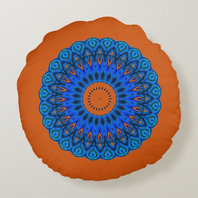 Kärlek Mörken Blues Peach Mandala Round Pillow Rund Kudde (Baksidan)
