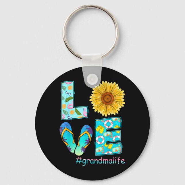 KÄRLEK Mormor Liv Flip Flops Hippie Solros Nyckelring (Framsida)