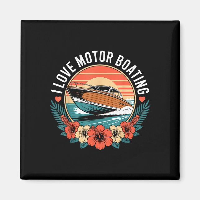 Kärlek motorbåt vintage solnedgång speedbåt magnet (Framsidan)