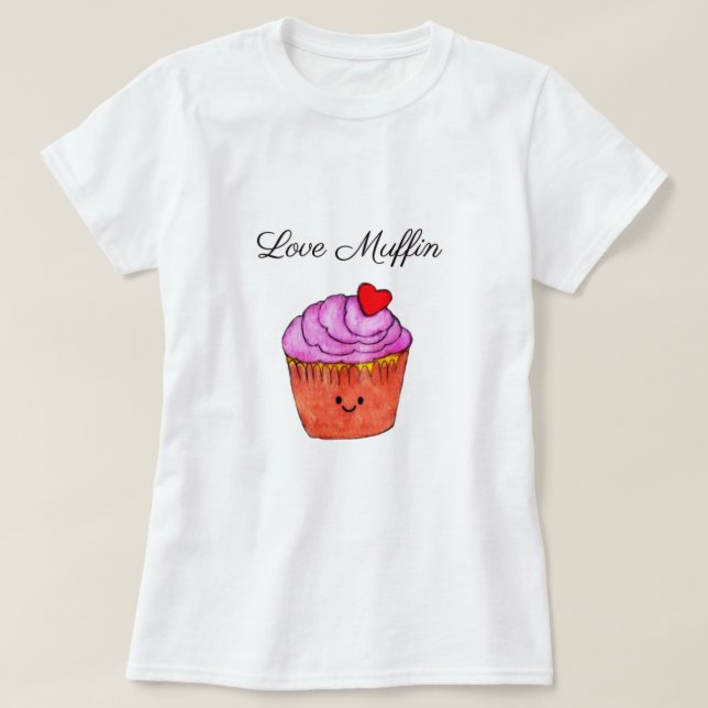 Kärlek Muffin Rosa Tee Shirt (Design framsida)