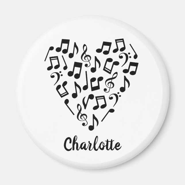 Kärlek Music Black Musik noter Heart Namn Magnet (Framsidan)