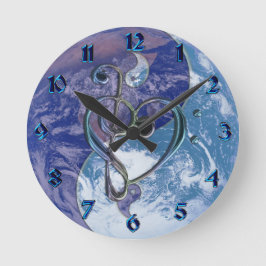Kärlek Music Clef Heart Yin-Yang Earth Clock Rund Klocka