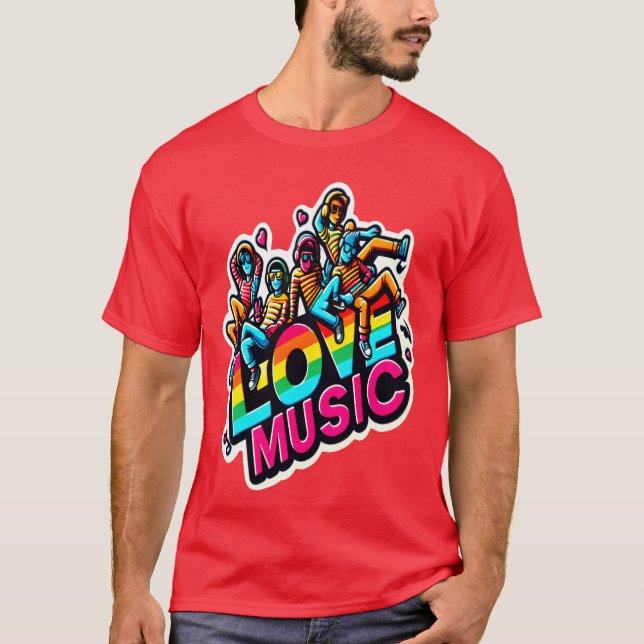 Kärlek Music livfull retro T Shirt (Framsida)