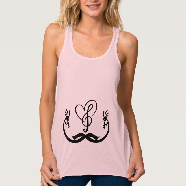 Kärlek Music Note Kokopelli SouthWestern Linne Med Racerback (Framsida)