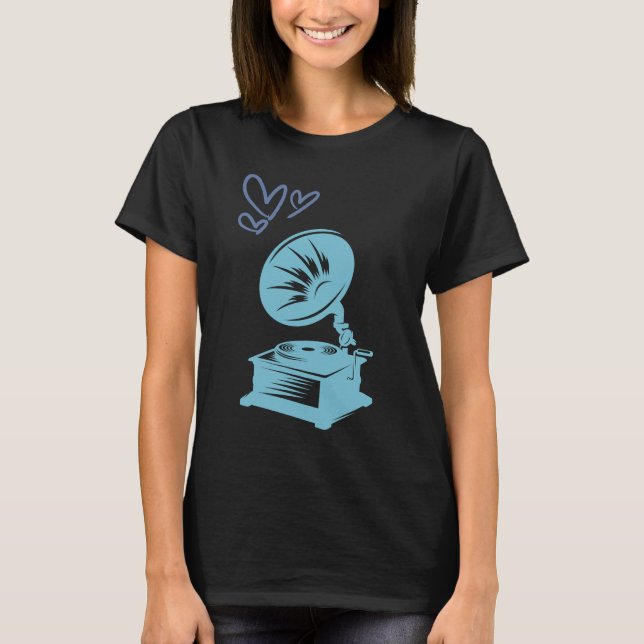 Kärlek Music Old school Gramophone T Shirt (Framsida)