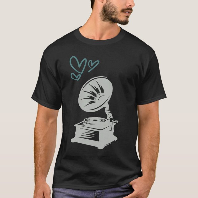 Kärlek Music Old school Gramophone T Shirt (Framsida)