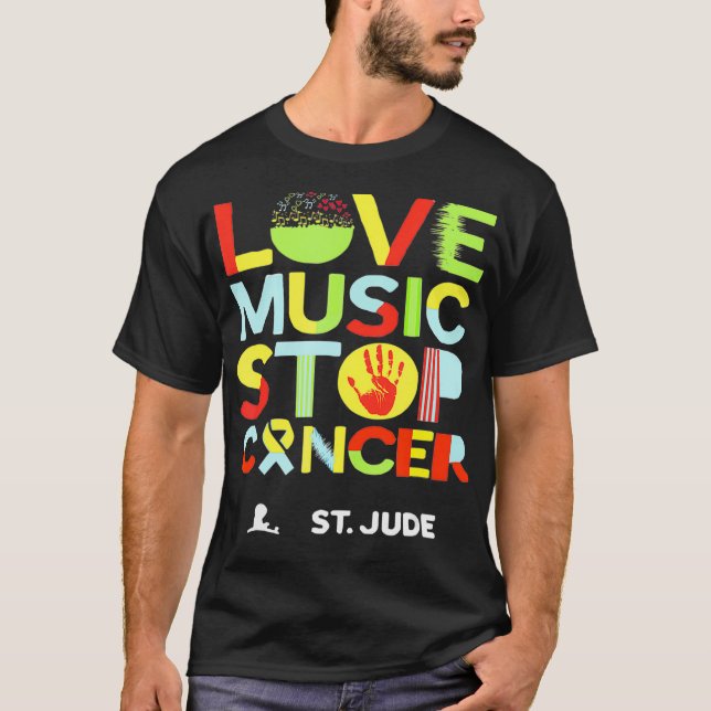 Kärlek Music Stop Cancer St fars dag  T Shirt (Framsida)