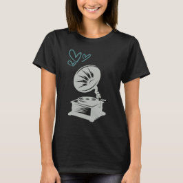 Kärlek Musik Gammaldags Grammofon T Shirt