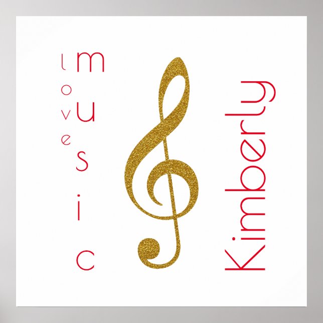kärlek musik, guldtreble clef med namn poster (Framsidan)