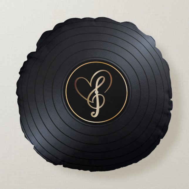 Kärlek Musik noter vinylpost Rund Kudde (Framsidan)