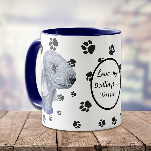 Kärlek My Bedlington Terrier Hund Pawprint Mugg (Skapare uppladdad)