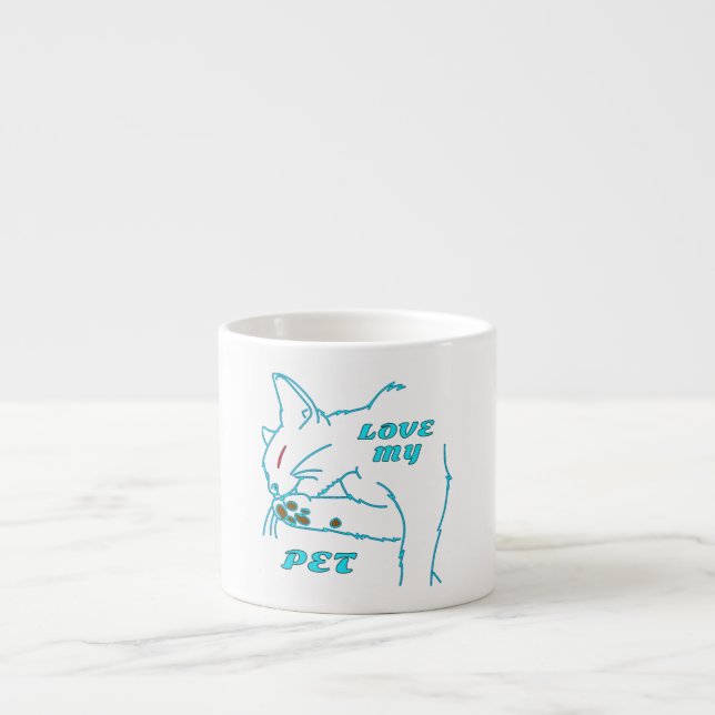 KÄRLEK MY CUTE AQUA PET CAT ESPRESSOMUGG (Framsidan)
