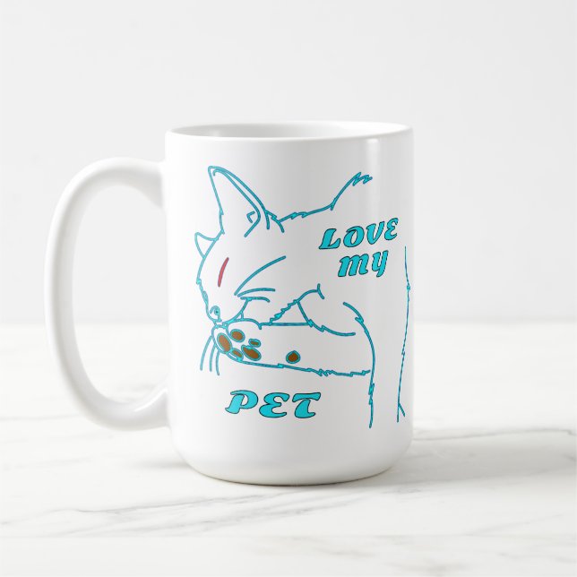 KÄRLEK MY CUTE AQUA PET CAT KAFFEMUGG (Vänster)