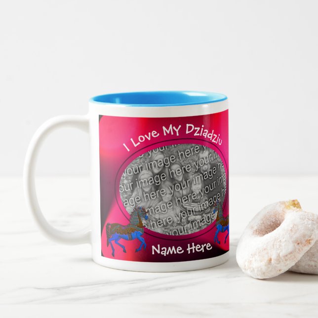 Kärlek My Dziadziu Carousel Horse polska farfar Två-Tonad Mugg (Med munk)