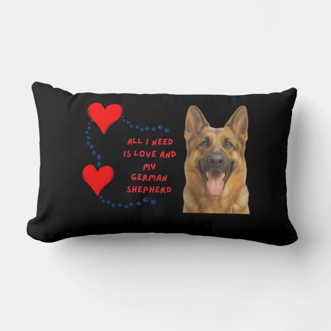 Kärlek & My German Shepherd Pillow 🐾 ❤️ Lumbarkudde (Framsida)