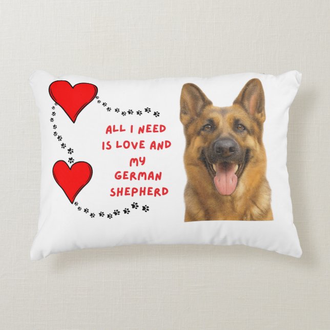 Kärlek & My German Shepherd Pillow 🐾 ❤️ Prydnadskudde (Framsidan)