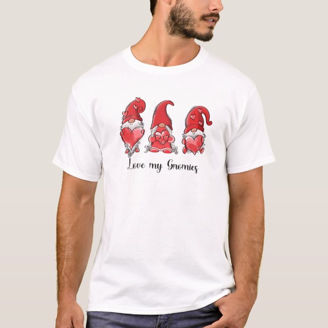 Kärlek My Gnomies Red Heart Valentines day Gnomes  T Shirt (Framsida)