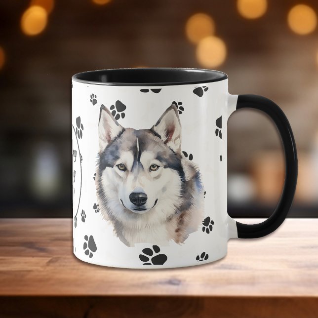 Kärlek My Husky Hund Pawprint Mugg (Skapare uppladdad)