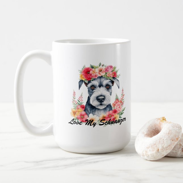 Kärlek My Schnauzer Mini Schnauzer Flower PRYPW Kaffemugg (Med munk)