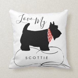 Kärlek My Scottie Quote Black Scottish Terrier Hun Kudde