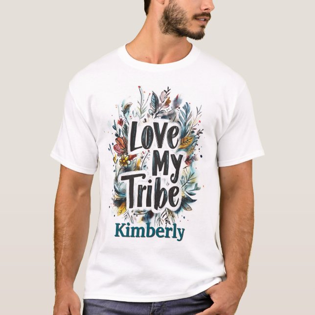 Kärlek My Tribe Bohemian Teal Namn Tshirt Anpassni T Shirt (Framsida)