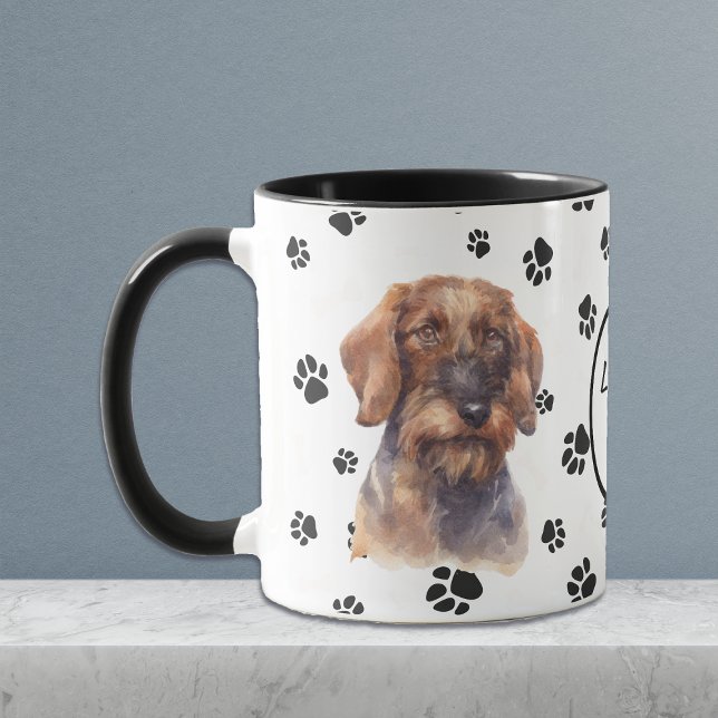 Kärlek My Wire Hved Dachshund Hund Pawprint Mugg (Skapare uppladdad)