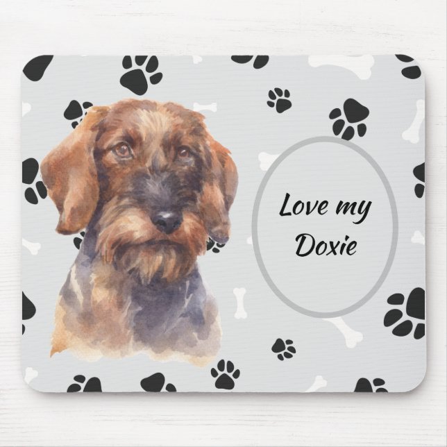 Kärlek My Wire Hved Dachshund Hund Pawprint Musmatta (Framsidan)