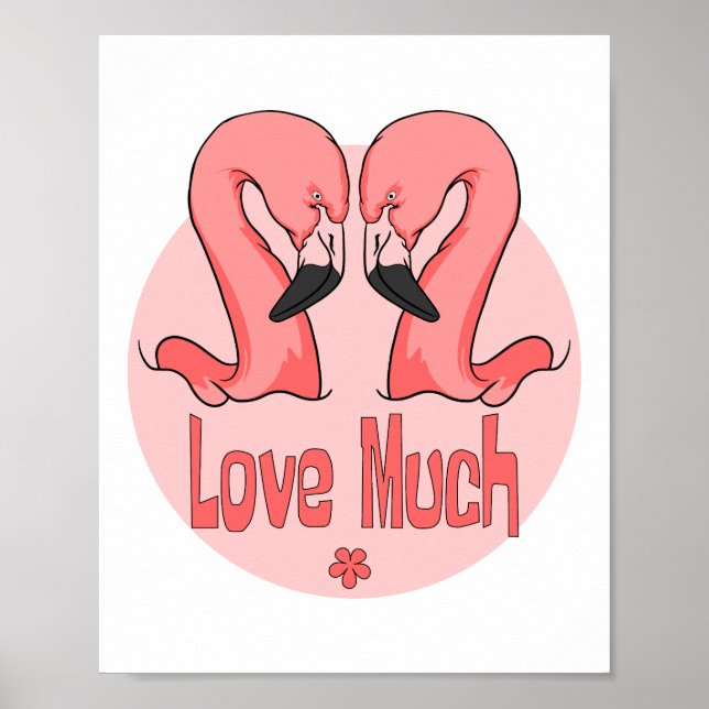 Kärlek mycket Kawaii vackra två flamingos rosa Poster (Framsidan)