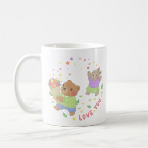 Kärlek: Nalle & Bunny med blommor Kaffemugg