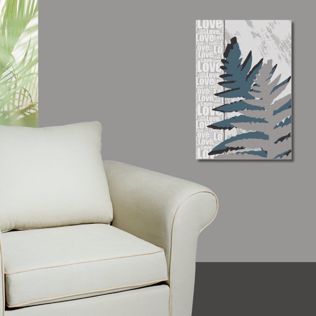 Kärlek Natur med Grått Fern Löv Poster (Love Nature Stylized Gray Fern Leaves Poster)