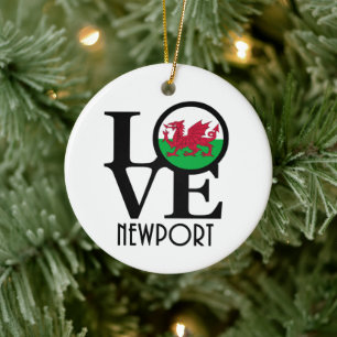 KÄRLEK Newport Wales Julgransprydnad Keramik