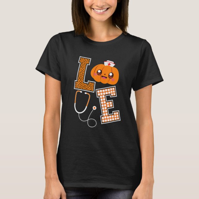 Kärlek Nurse Halloween Pumpkin Fall Nurses Costume T Shirt (Framsida)